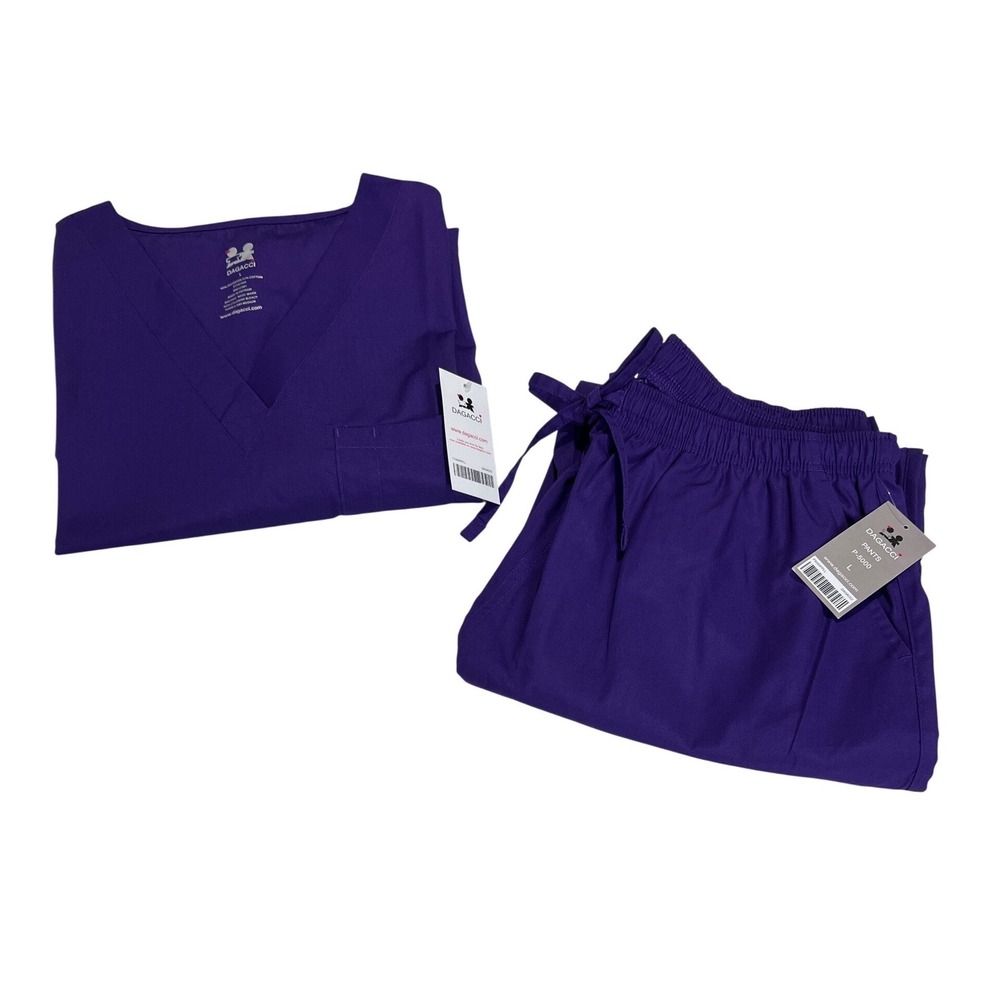 Dagacci Scrub Set Unisex Large Purple T-1000 P-5000 Medical Uniform Cargo E05